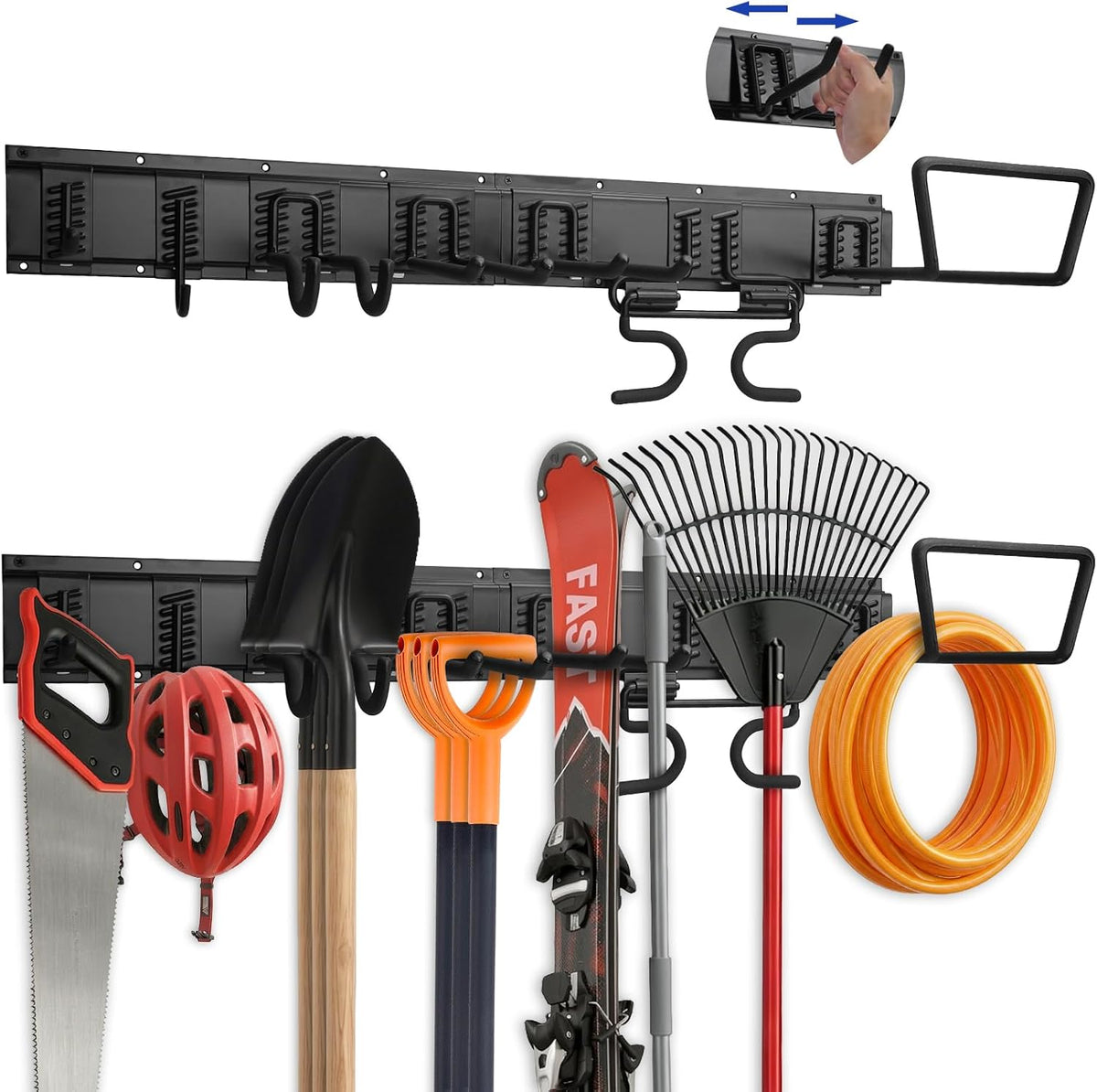 32 Inches Rail Garage Tool Organizer Wall Mount, 480LBS Capacity, Tool Rack, 9 Pack Garden Tool Organizer, for Shovels, Rakes, Brooms, Yard Tools & Shed, Easy to Install