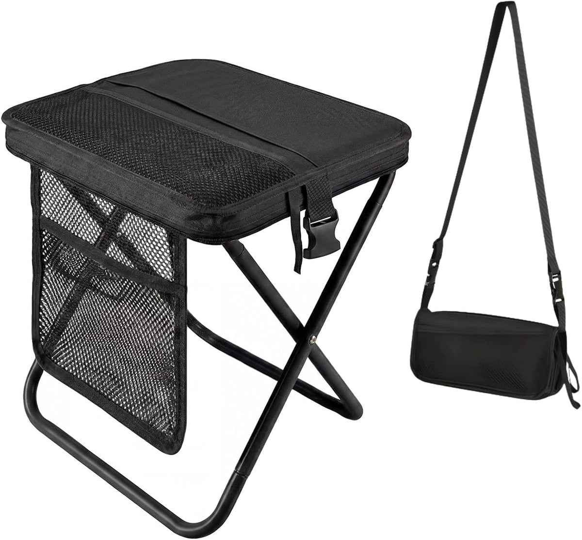 16" Portable Folding Stool, Collapsible Backpack Chair for Adults