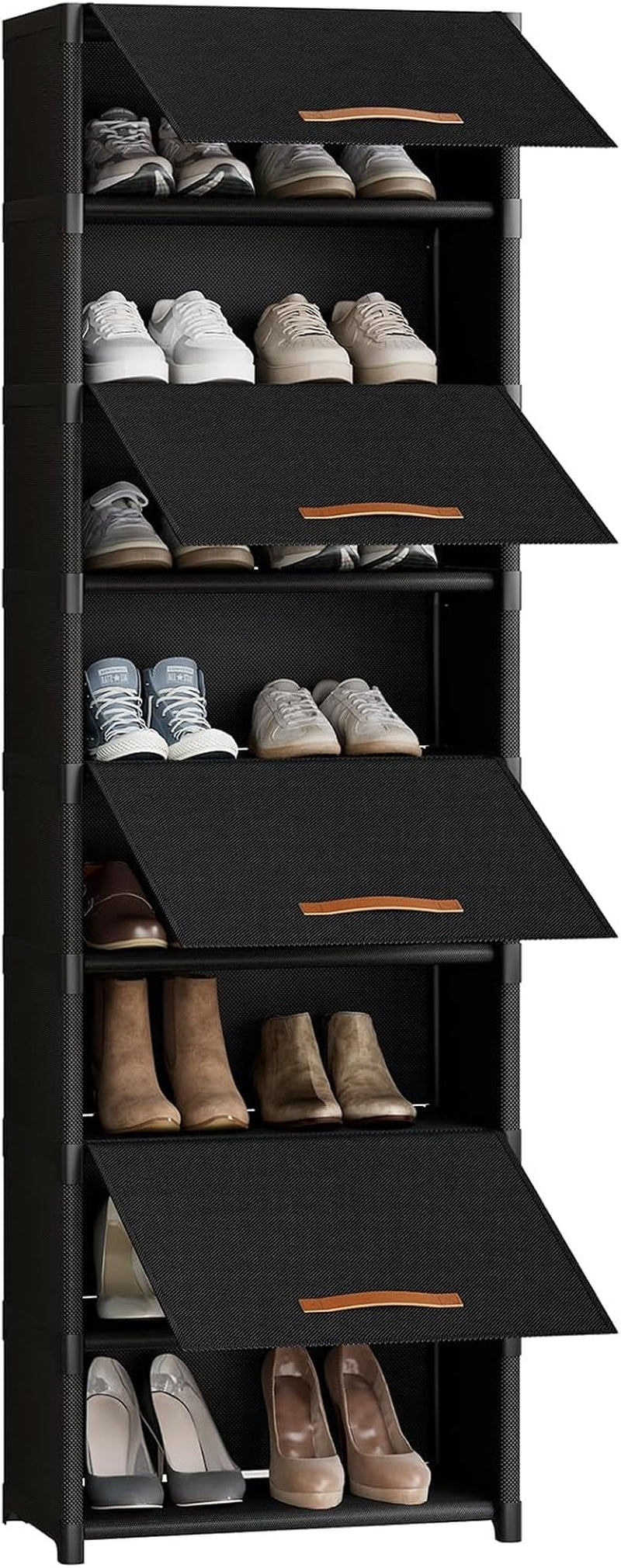 9 Tier Shoe Cabinet with Door, 18-Pair Rack for Closet Black