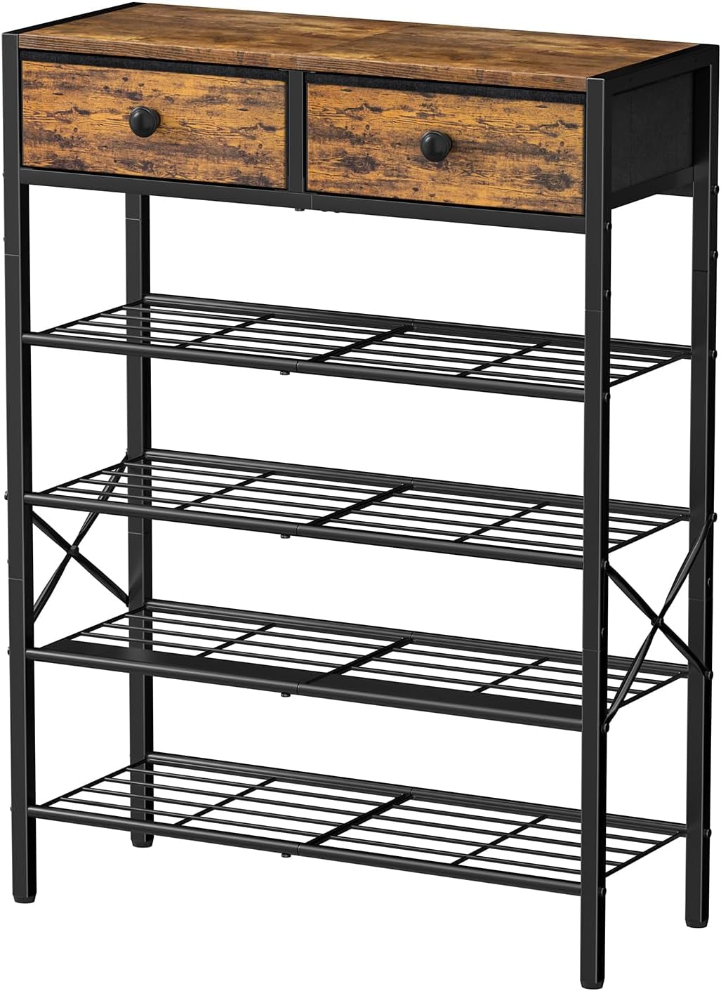 5 Tier Shoe Rack with 2 Drawers, 16-20 Pairs Rustic Brown