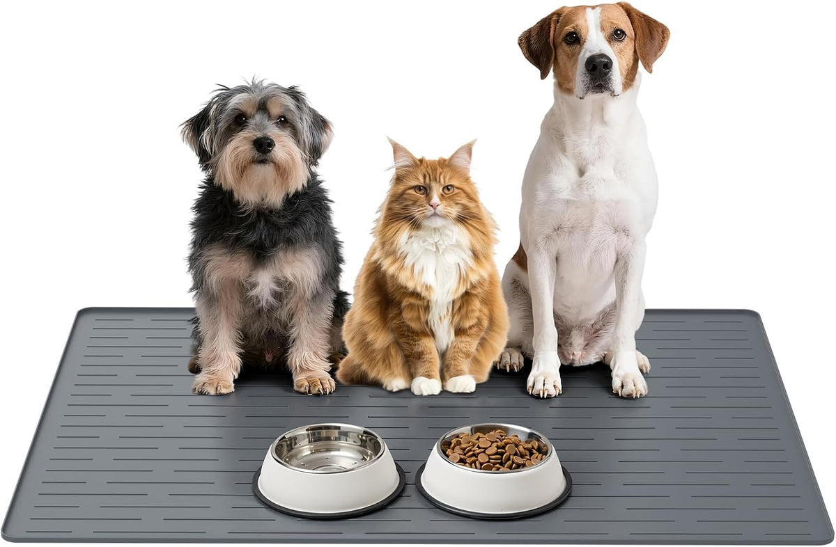 Large Dog Mats for Food and Water, 32"X24" Waterproof Pet Food Mats for Floor Nonslip Silicone Bowl Mats with Raised Edges