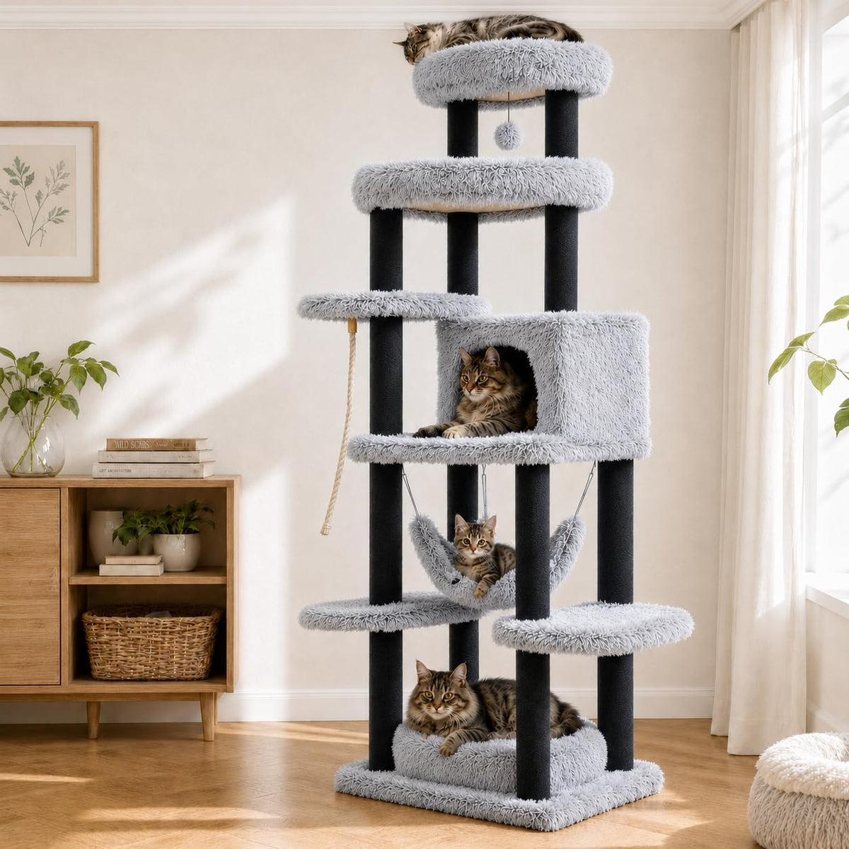 MUTTROS 73In Heavy Duty Cat Tree Tower for Large Cats, Soft Long Plush