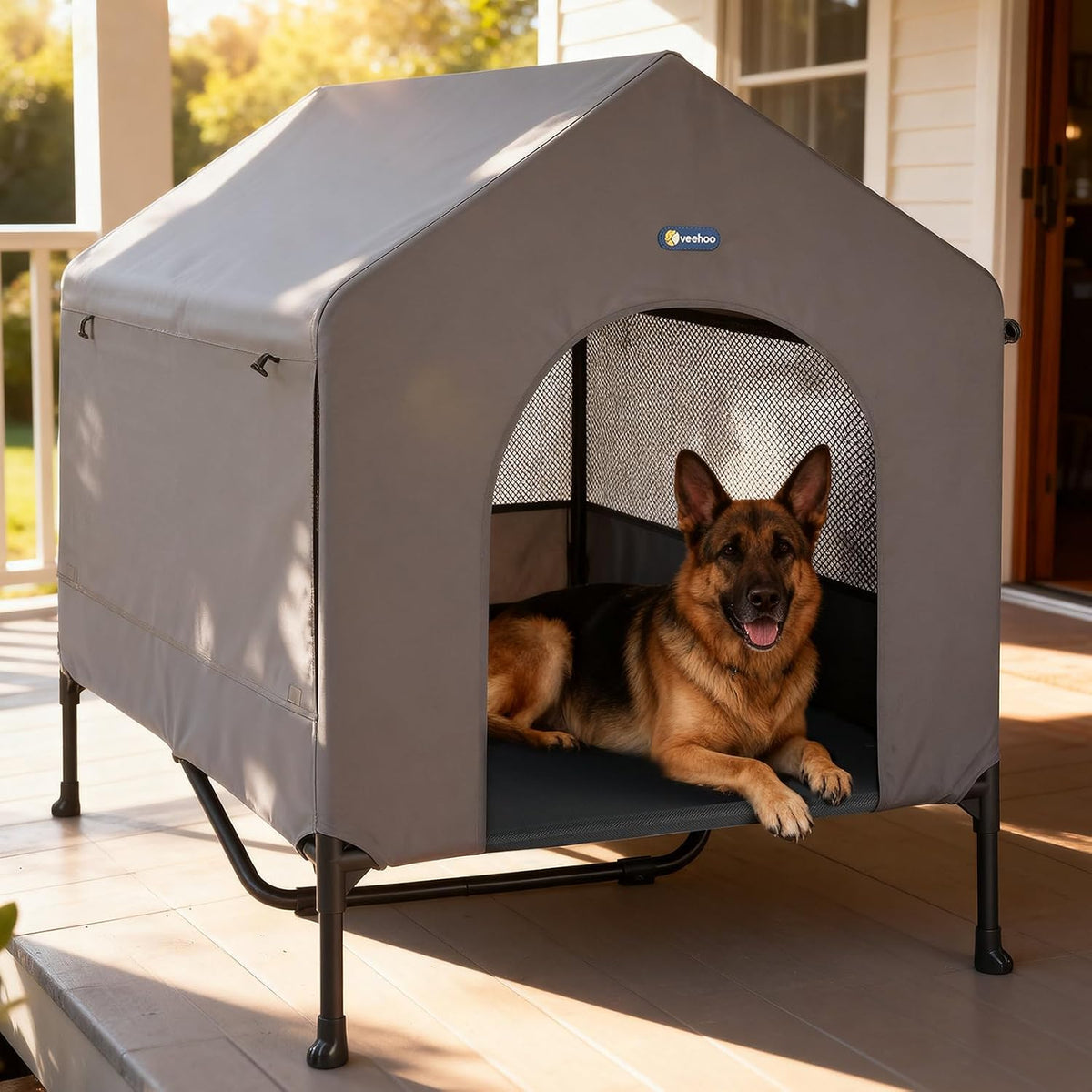 Veehoo 47" Dog House, 2-In-1 X-Large Dog House Outdoor Indoor Weatherproof