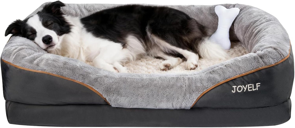 JOYELF Large Memory Foam Dog Bed, Orthopedic Dog Bed & Sofa with Removable Washable Cover and Squeaker Toy as Gift