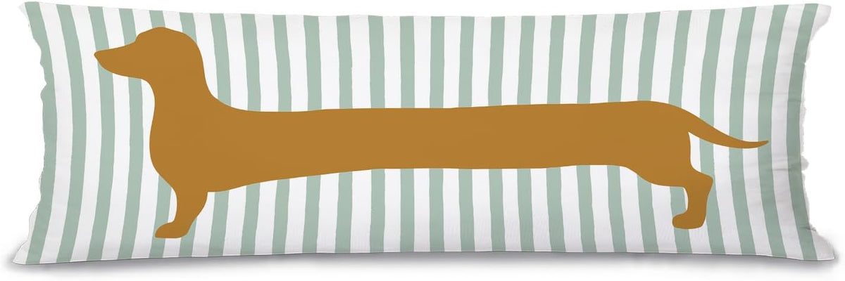 Dachshund 20X54 Body Pillow Cover Case, Dachshund Gifts for Women Men, Weiner Dog Gifts, Green Striped Weiner Dog Decorative Long Hug Pillow Cases for Bed Couch, Double-Sided
