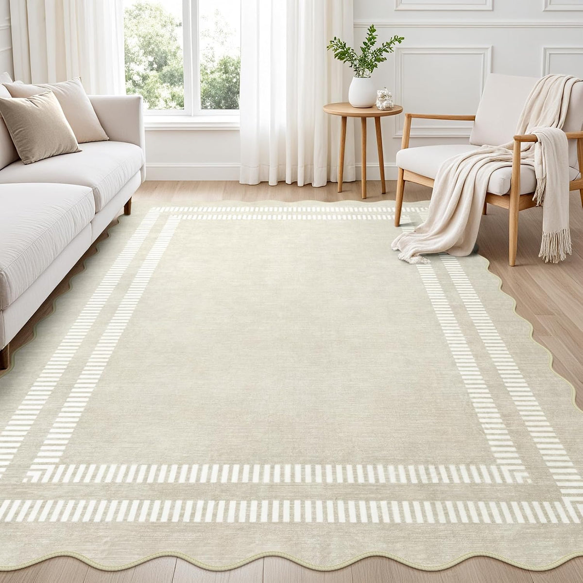 Area Rugs 5X7 Living Room Washable Modern Rug, Neutral Beige Soft Non Slip Rugs Ultra-Thin Indoor Carpet for Bedroom Dining Room Nursery Home Office