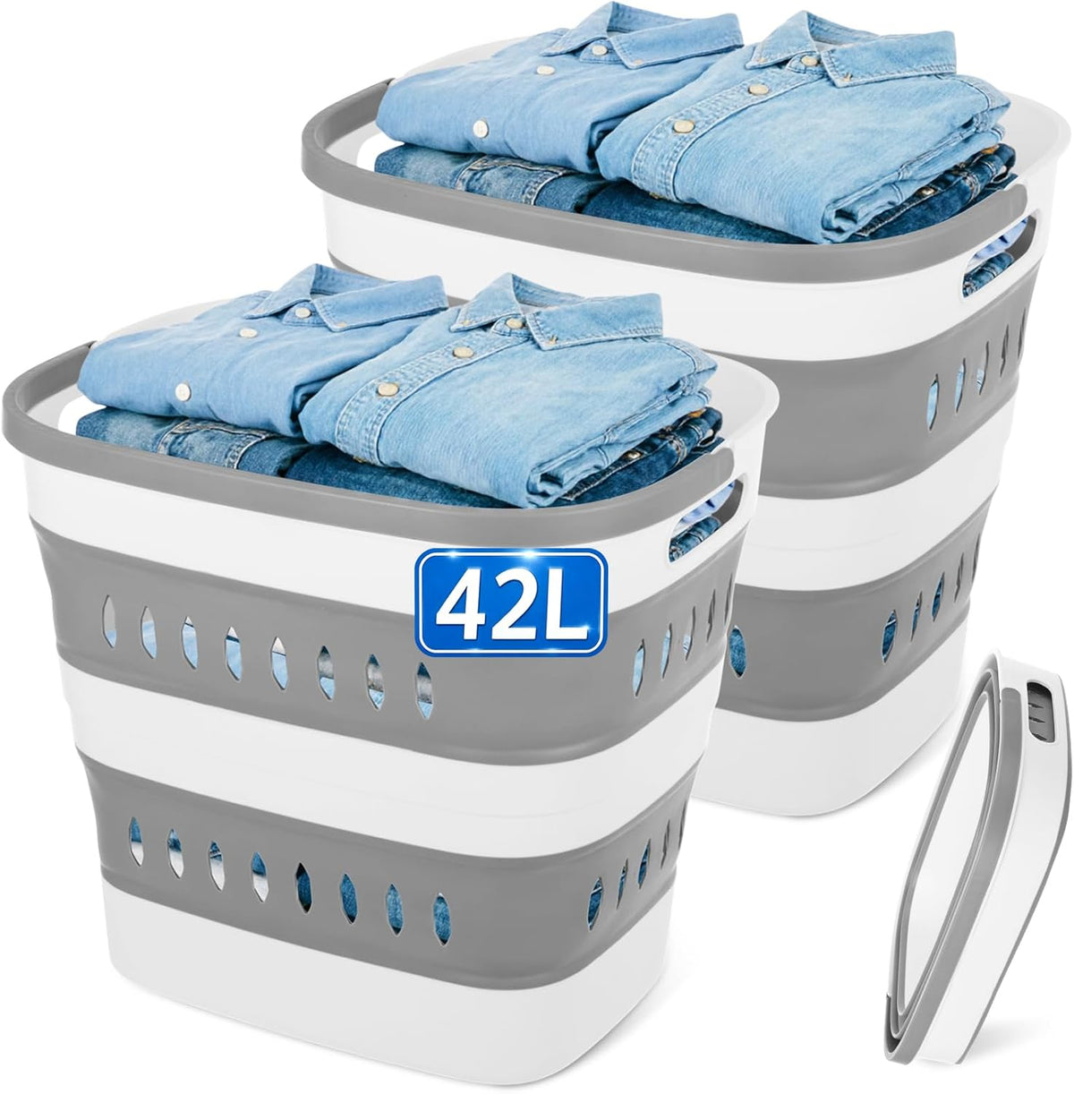 Collapsible Laundry Baskets 2 Pack, 40L Foldable Laundry Hamper with Handle