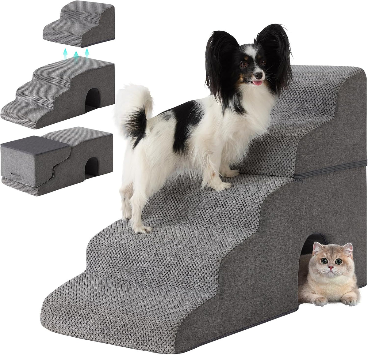 Ahpmeoa Dog Stairs for Bed 23'' H, 5-Step Dog Steps for High Bed, Grey