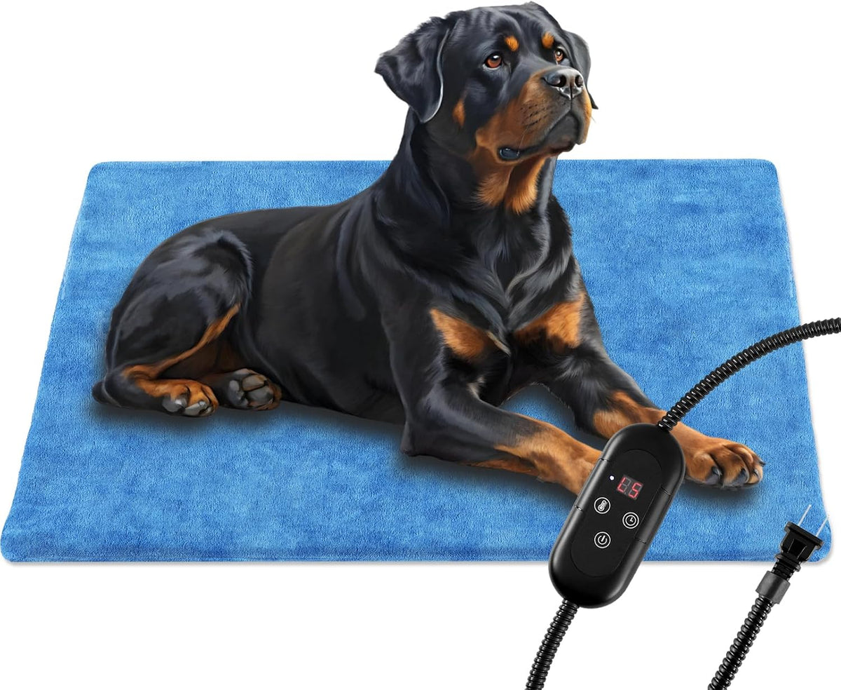 Outdoor Pet Heating Pad for Dogs, Indoor Waterproof Electric Heated Cat Dog Bed for Mat Pad with Chew Resistant Cord 5 Timer and 6 Level Temperature Cat Warming Pad Mat Bed Warmer-23.6X35.4