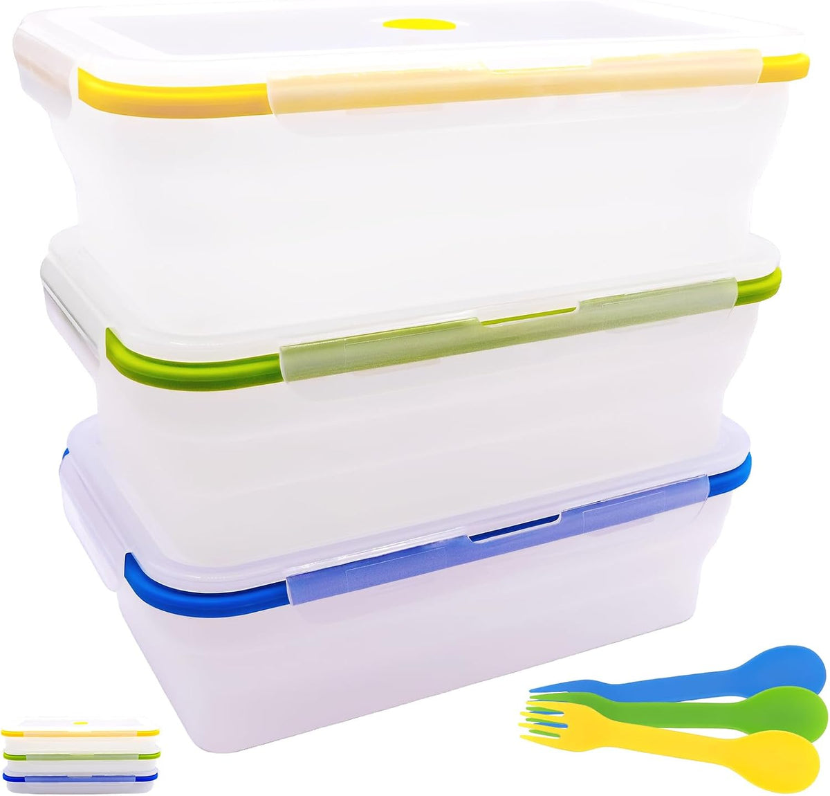 Extra Large Collapsible Translucent Silicone Food Storage Containers with Lids, XXL Foldable Bento Lunch Box, Reusable Big Meal Boxes for Kitchen, Camping, BPA Free (3 Pack (82.8 OZ))