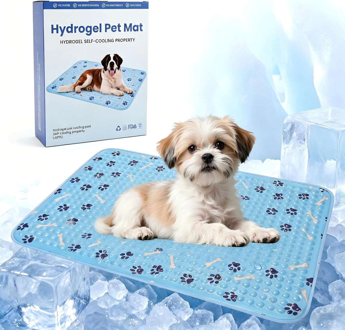 Pet Cooling Gel Pad with Patent Technology, 20In Dog Cooling Mat for Summer, Self-Cooling Mat for Medium/Small Dogs, Non-Slip Waterproof Durable Mat for Dog Beds, Car, Indoor & Outdoor Use