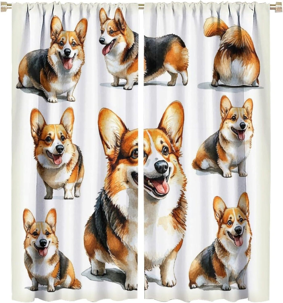 Funny Dog Animal Blackout Curtains for Bedroom/Living Room, Brown Corgi Curtains Rod Pocket Thermal Insulated Window Drapes, 2 Panels/Each 21" W X 45" L