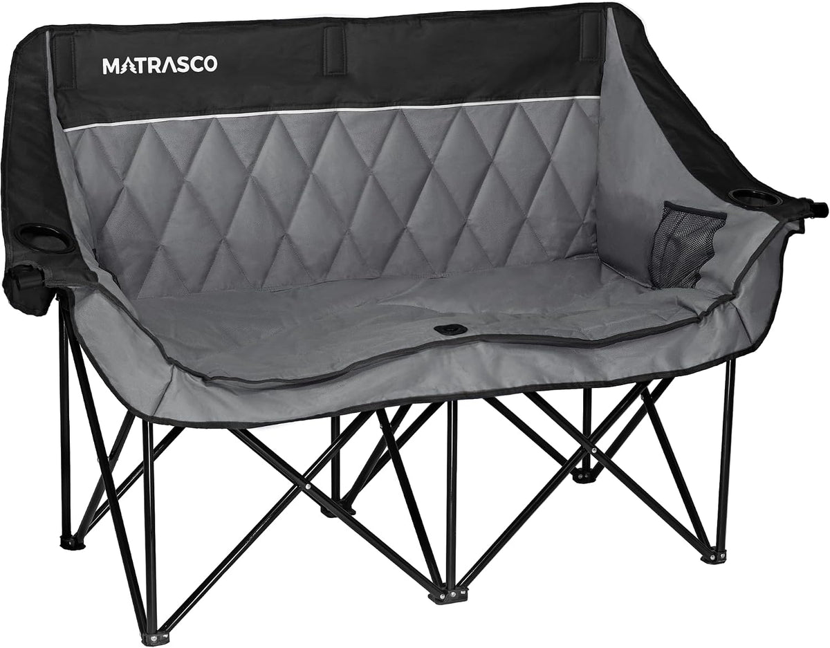 Oversized Double Padded Camping Chair Loveseat, Black