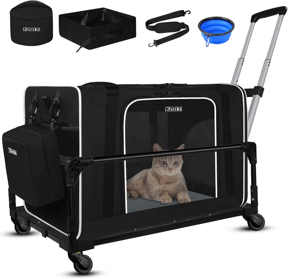 Extra Large Cat Carrier with Wheels and Litter Box for Car Travel