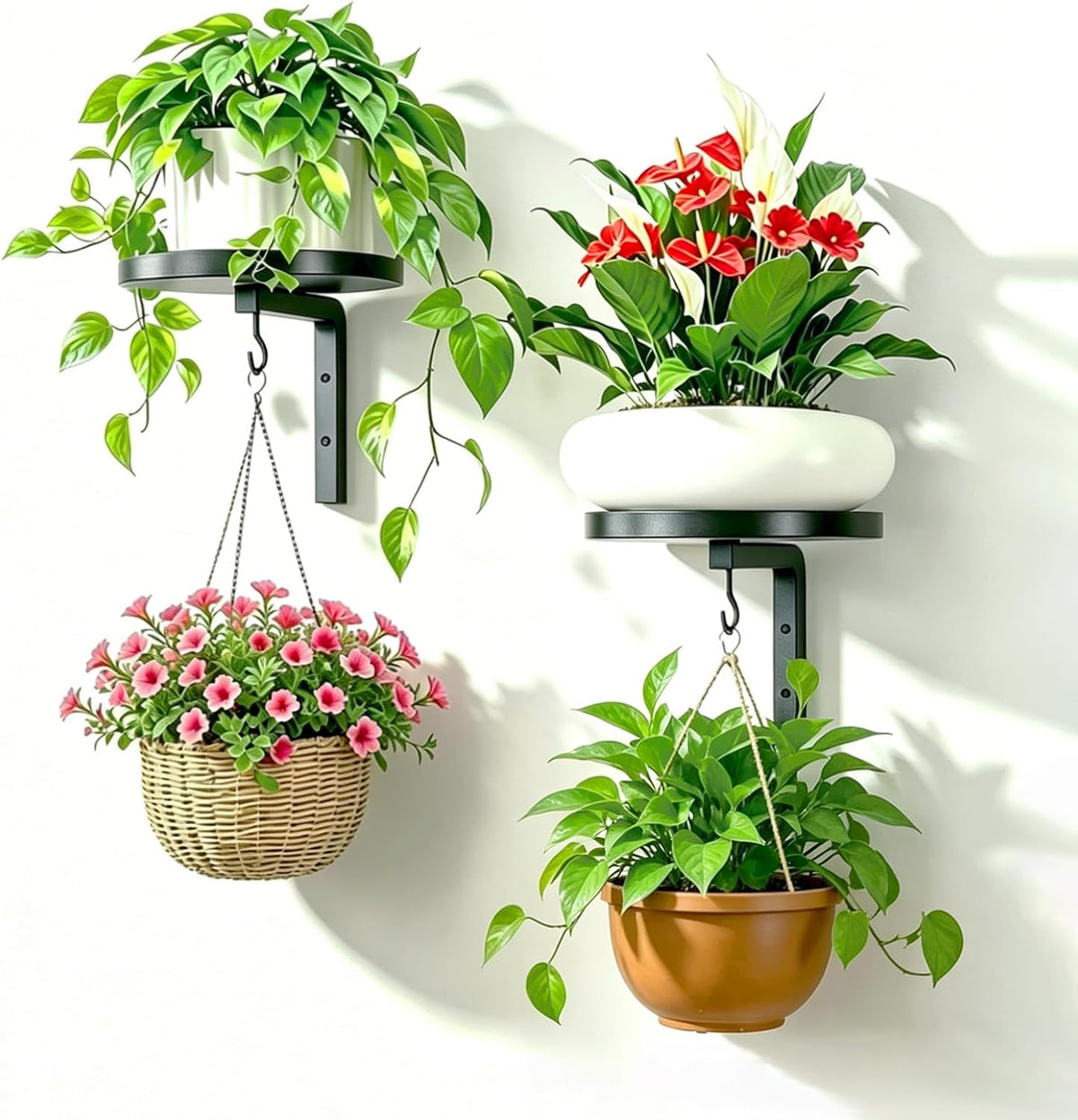Plant Hanger Holder Window Shelf Wall Mounted Indoor, 2 Pcs Black