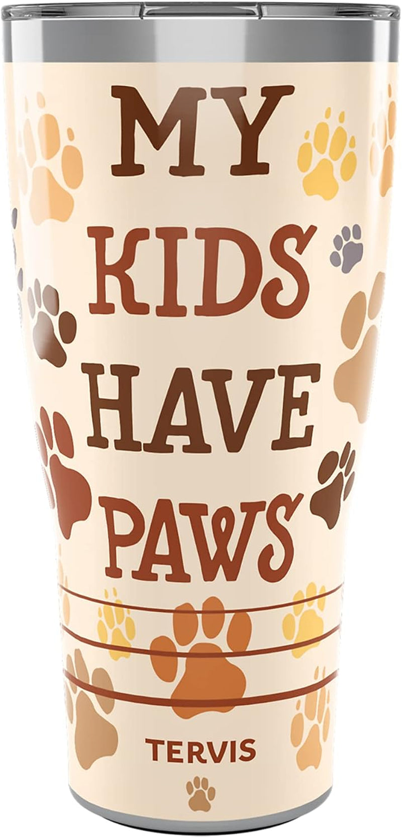 Tervis Traveler My Kids Have Paws Triple Insulated Tumbler Travel Cup Keeps Drinks Cold & Hot, 20Oz, Stainless Steel