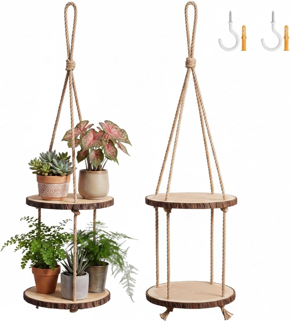 Yookeer 2 Set 2 Tier Macrame Plant Hanger Hanging Plant Holder Indoor