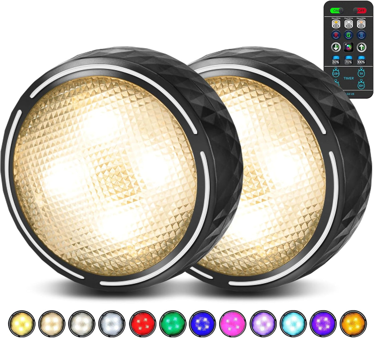 TECOMLIGHT Puck Lights with Remote, 3 White Tones & 13 Colors, Black-2 Pack