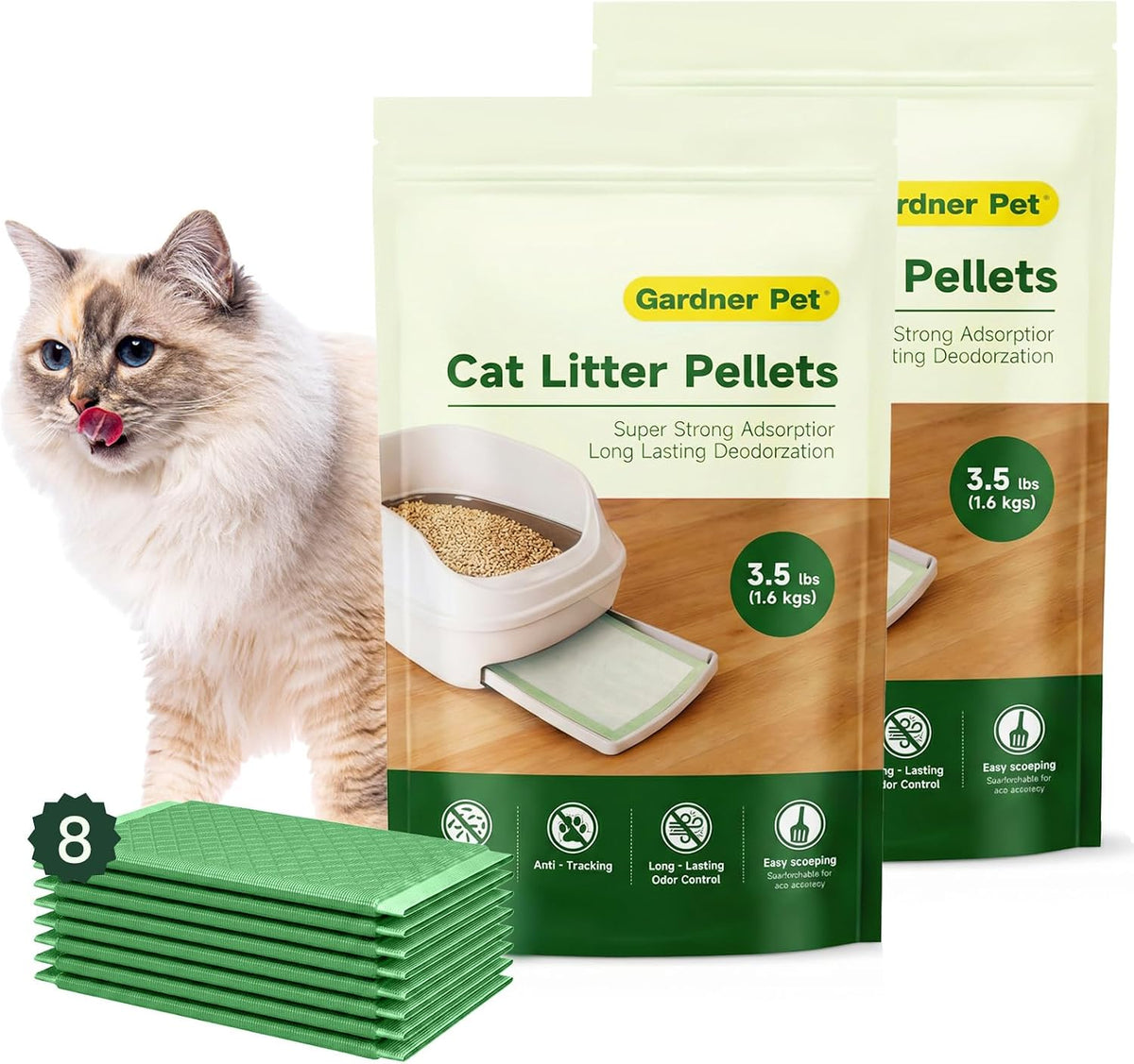 Gardner Pet Zeolite Cat Litter Pellets with 8 Absorbent Cat Litter Pads