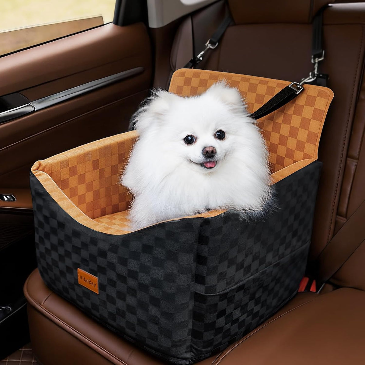 Dog Car Seats for Small Medium Dogs up to 35Lbs | Elevated Dog Booster Seat with Detachable Washable Cover & Cushion | Memory Foam Pet Car Travel Seat with Safety Belt and Storage Pockets