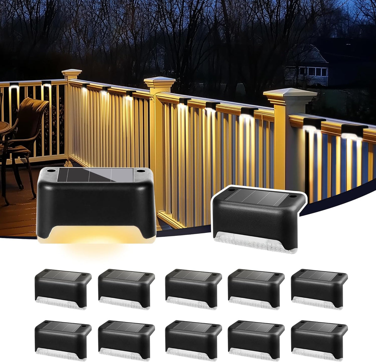 Solar Deck Lights, Solar Step Lights Waterproof, 12 Pack Warm White