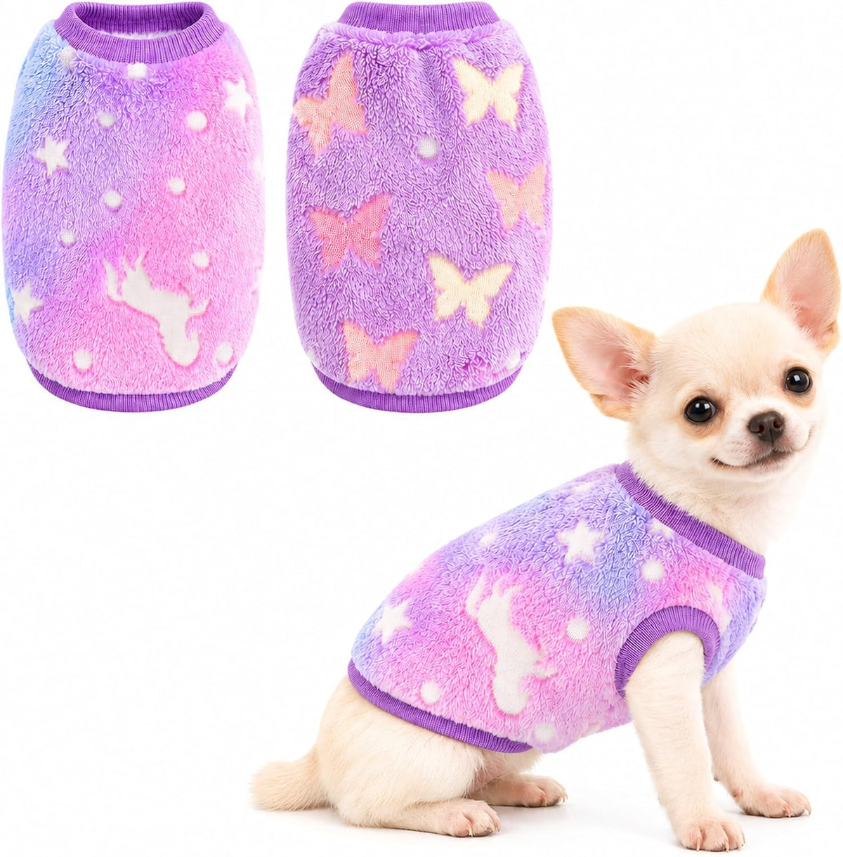 2 Pack XXS Dog Sweater with Glow in the Dark Soft Vests Pet Clothes