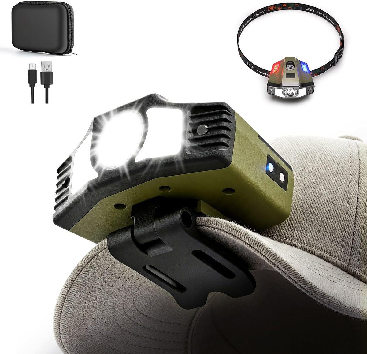 Hopedone 2-In-1 Rechargeable Headlamp & Hat Light, 800LM Clip-On Cap Light