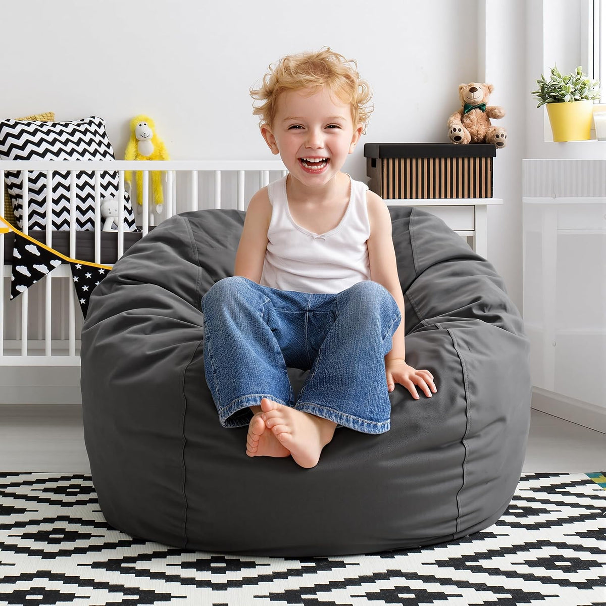 Hobestluk Bean Bag Chair 2.5Ft Beanbag Velvet Fabric Medium Grey