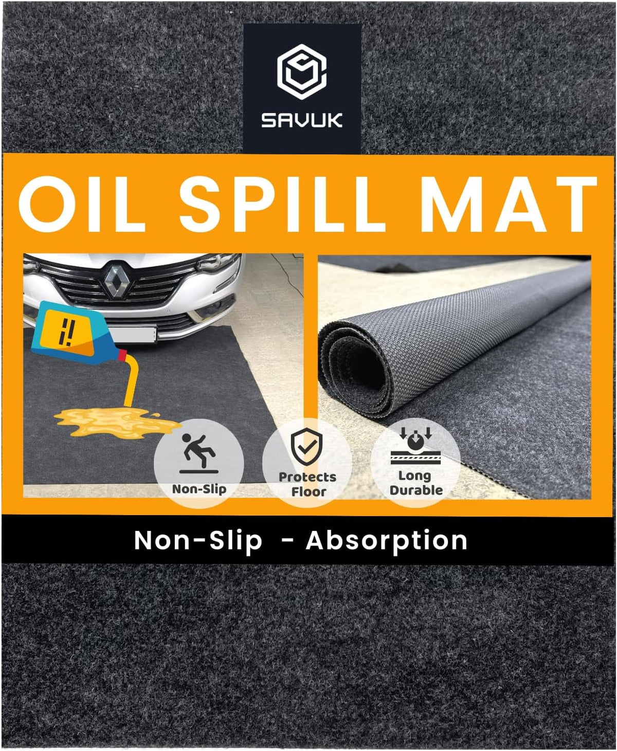 SAVUK Oil Spill Mat Premium Absorbent Oil Pad Reusable/Durable/Waterproof Contains Liquids, Protects Garage Floor Surface (Grey, 58" X 72")