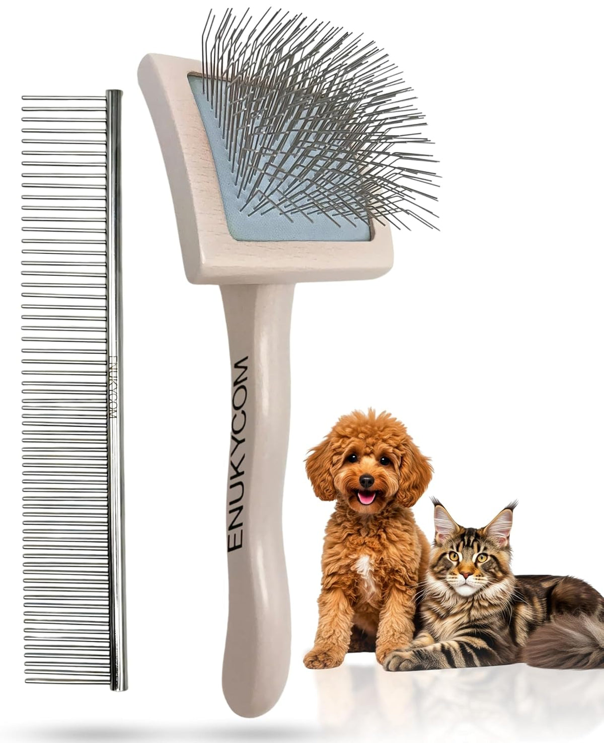 2PCS Slicker Brush for Small Dogs –Grooming Brush & Comb Kit for Pomeranian