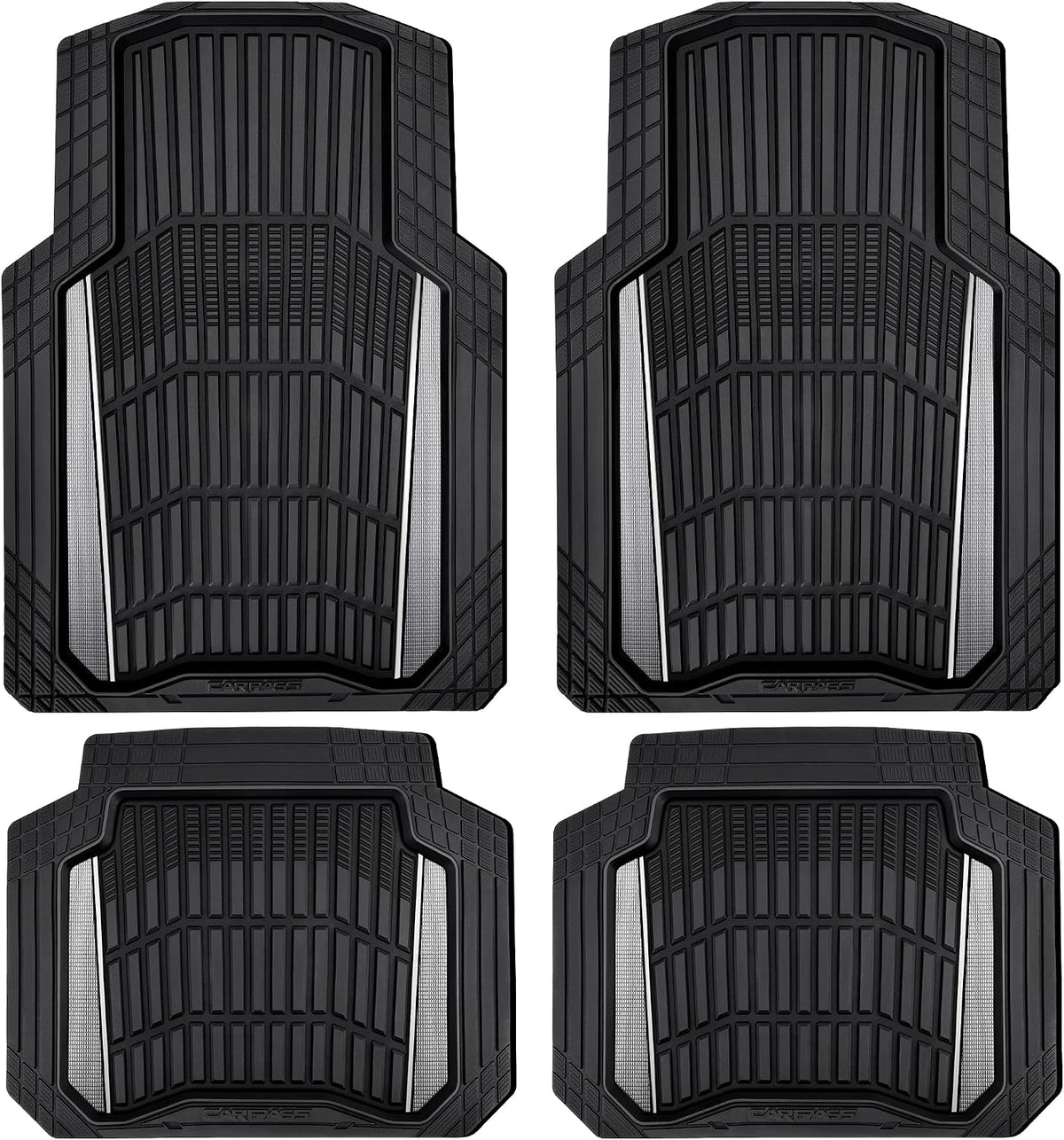 CAR PASS Heavy Duty Rubber Car Floor Mats, Deep Waterproof Car Floor Mats All Weather, Aluminum Film Floor Mats for Cars Non-Slip Universal Trim to Fit for Suvs Trucks Sedans Vans, Black Grey Metallic