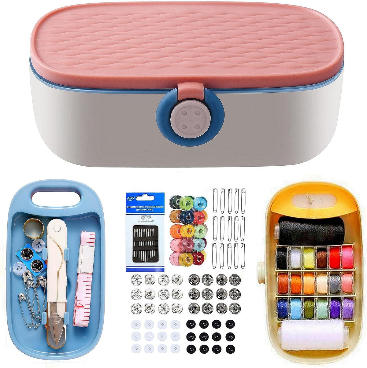 FKOG Sewing Project Kit, 135 Pcs Family Sewing Supplies Repair Kit Traveler Sewing Kit Sewing Thread Accessories DIY Sewing Supplies Organizer (Green) (Pink)