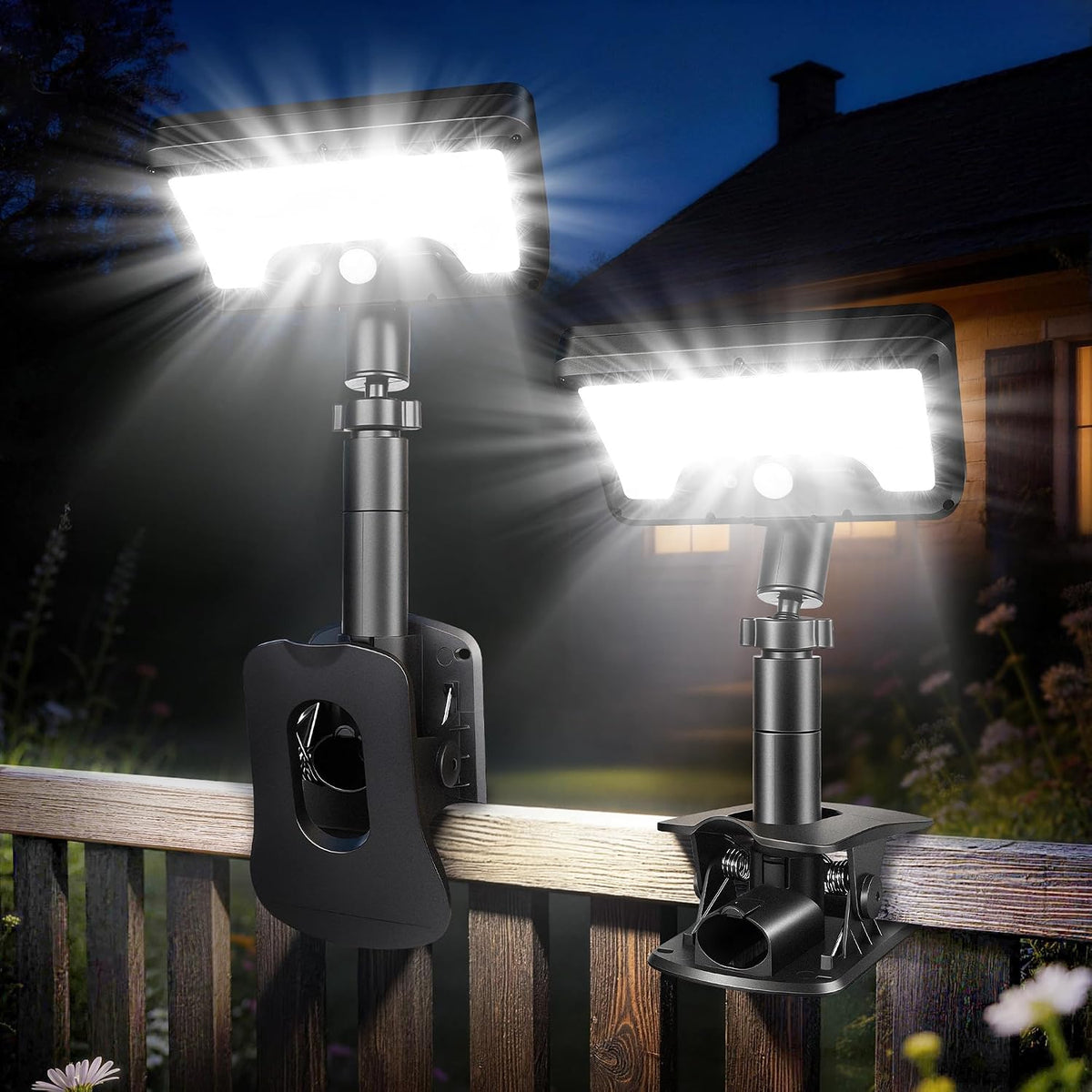 Akynite Clip on Solar Lights Outdoor with Motion Sensor, 92 Leds 600LM, 2PC