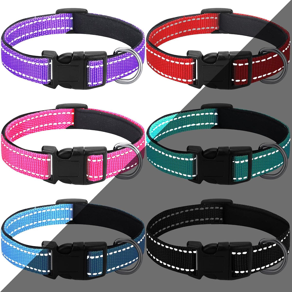 6 Pcs Reflective Dog Collar, Nylon Soft Adjustable, Medium, Fresh Color