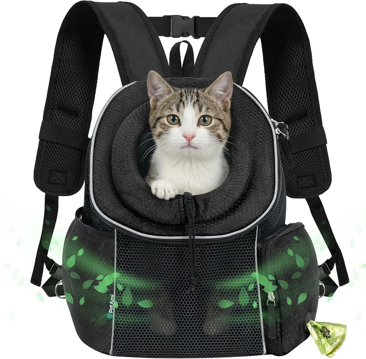 Petami Dog Carrier Backpack, Hands Free Front Pet Carrier, 14 Lbs, Black