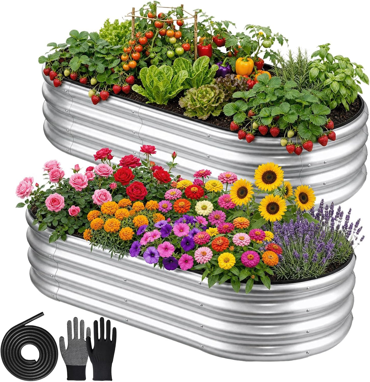 4X2X1 FT Galvanized Raised Garden Bed Kit, Open Bottom Design Metal Planter Box Outdoor, Planters for Outdoor Plants, Flower, Vegetables, Herbs (Galvanized,2Pcs)