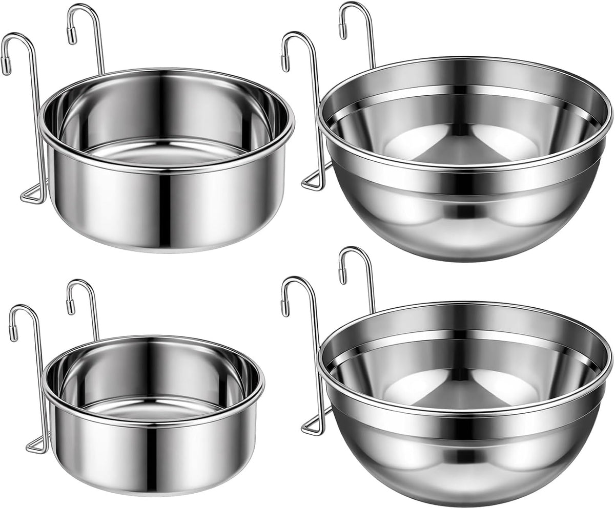 4 Pack Stainless Steel Dog Crate Food Water Bowl, 35Oz & 50Oz & 65Oz