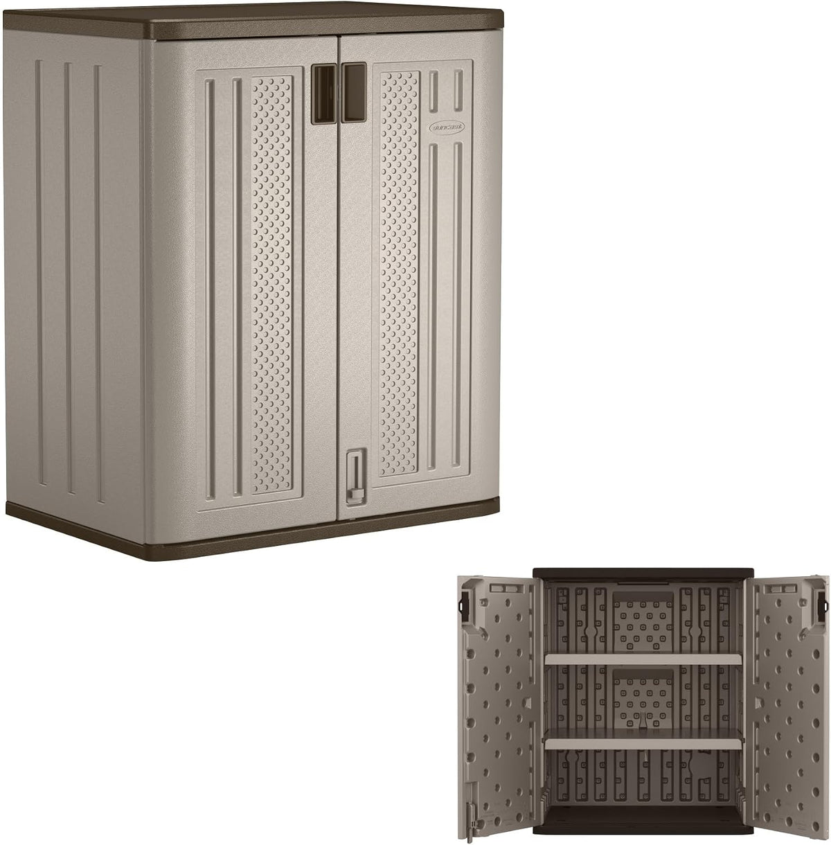 Suncast 9 Cu Ft Base Storage Cabinet, Lockable 2-Shelf Organizer, Platinum