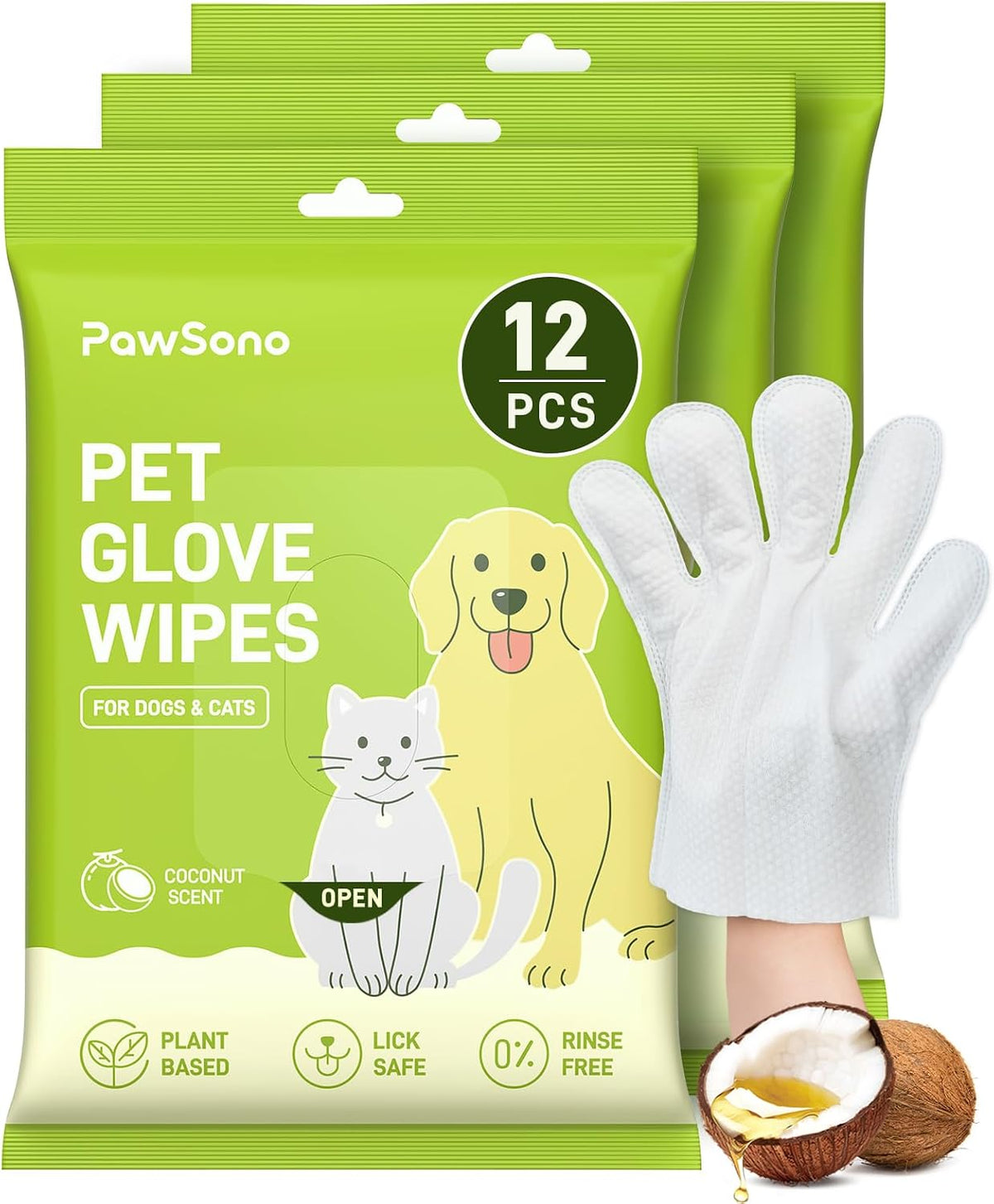 36PCS Hypoallergenic Pet Glove Wipes for Dogs, Cats & Small Animals | No-Rinse Deodorizing Dog Wipes for Paws, Butt, Eyes & Ears | Pet Wipes for Stain & Odor Cleanup between Baths & Travel
