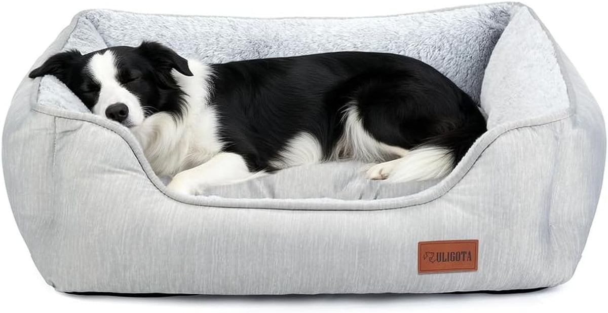Dog Bed for Large Medium Dogs with Cool to Touch Fabric, Soft Calming Cat Beds for Indoor Cats, Reversible Square Pet Bed for Puppy, Machine Washable Non-Slip Bottom XL
