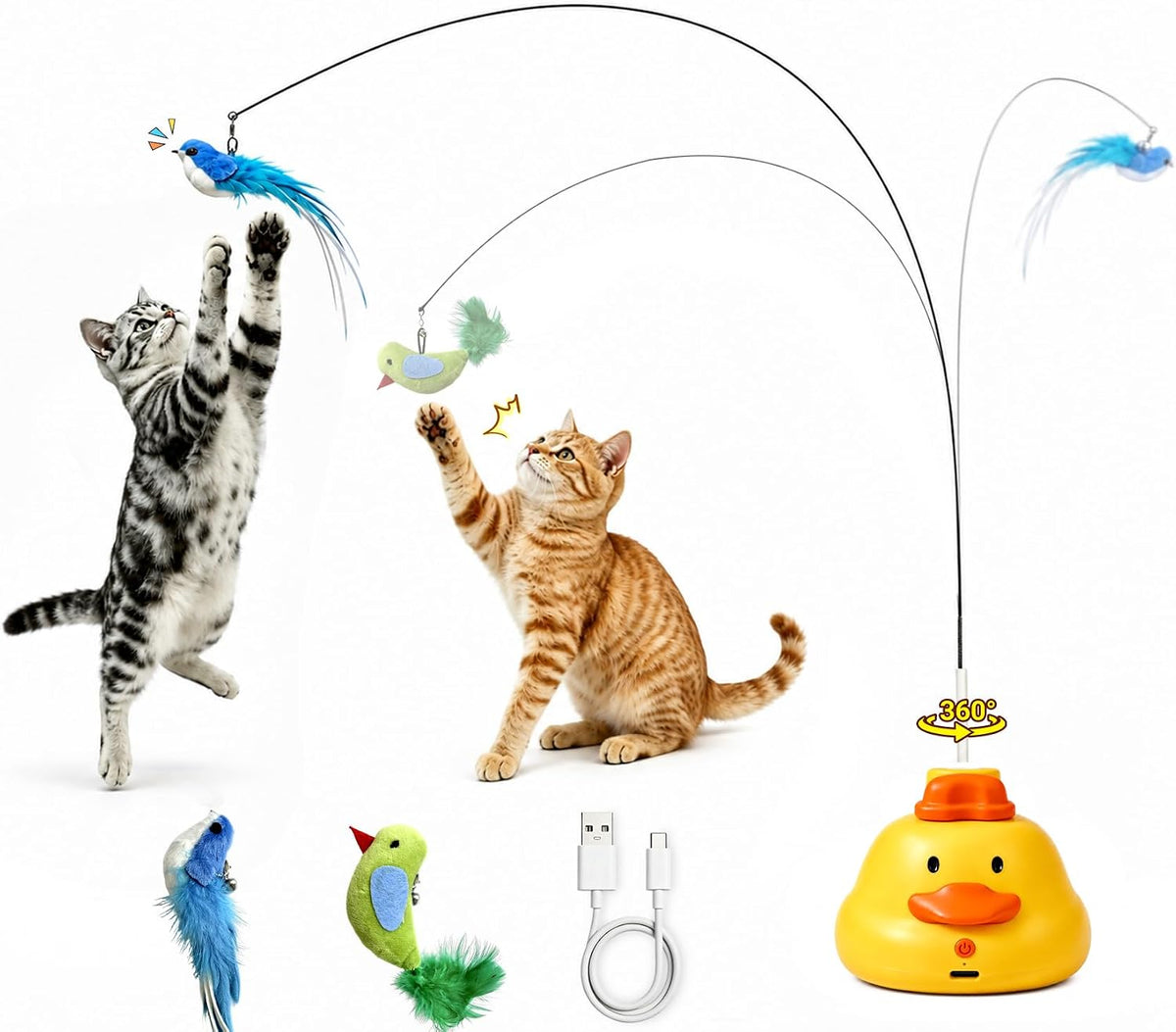 Interactive Cat Toy for Indoor Cats 360° Automatic Moving Flying Bird Wand