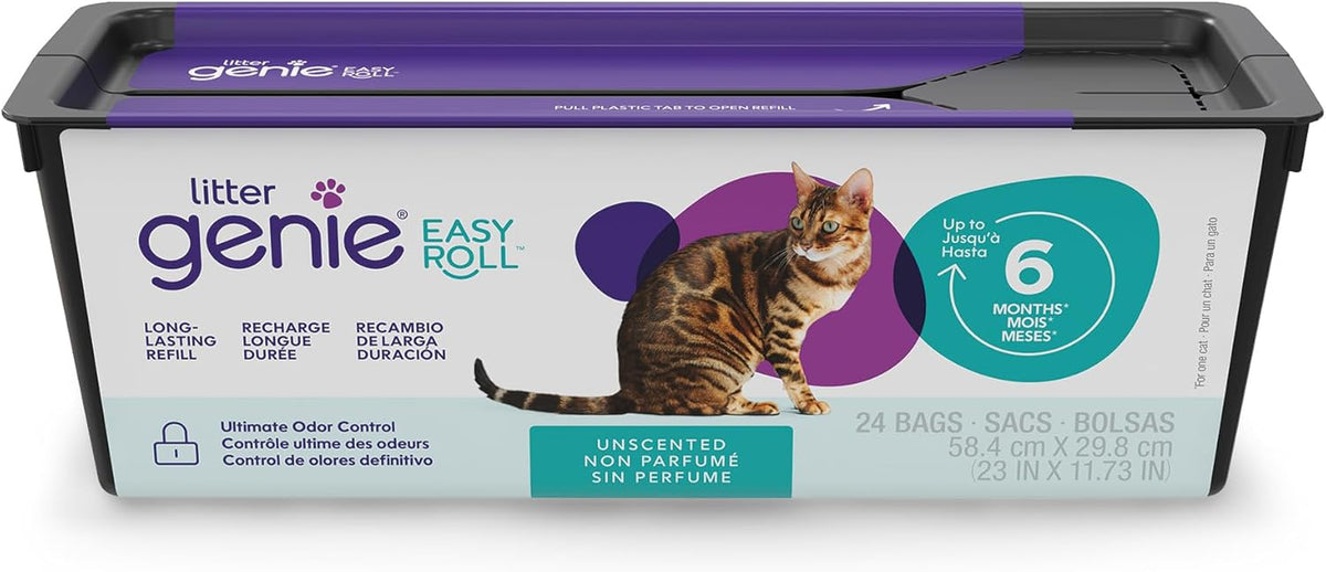 Litter Genie Easy Roll Refill Bags (1-Pack) | up to 6 Months of Supply in 1 Roll of 24 Tear-Off Bags | Ultimate Odor Control Cat Litter Bags