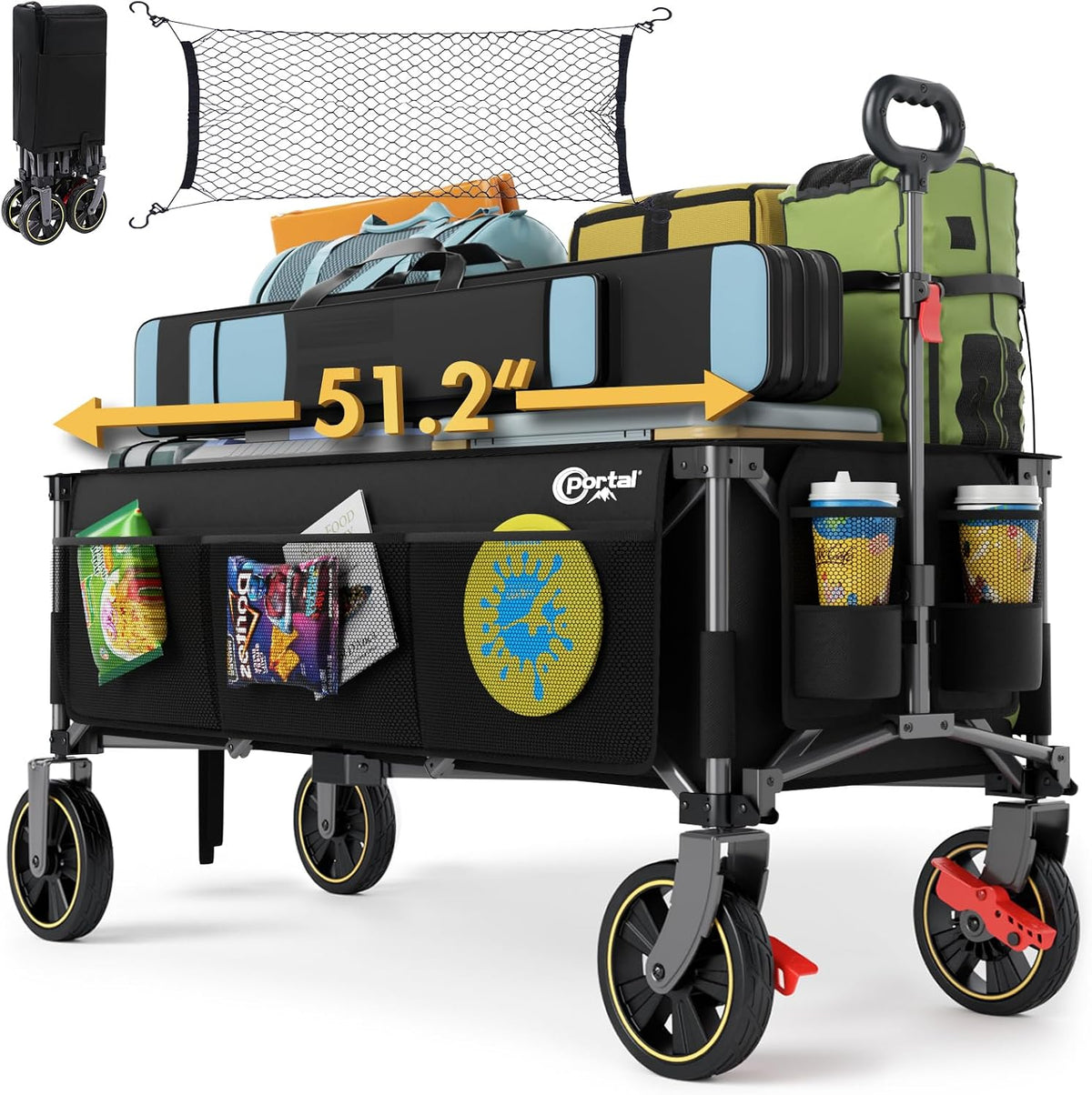 Portal 51.2" Long Wagon Carts Foldable with Brakes,Heavy Duty Utility Cart