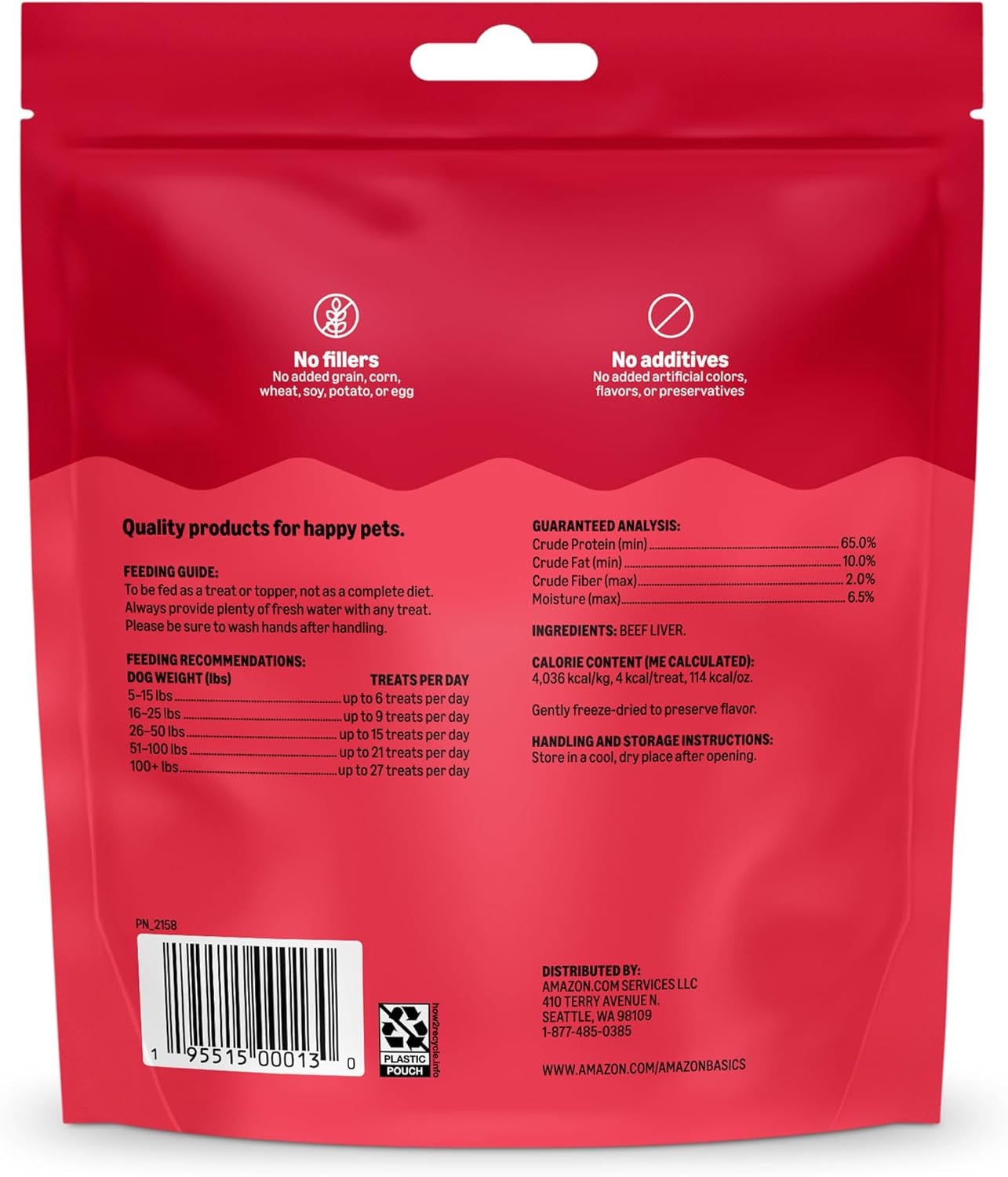 Amazon Basics Freeze-Dried Raw Single Ingredient Dog Treats (Previously Wag), Beef Liver, High Protein, Grain-Free, 3.3 Ounce (Pack of 1), Packaging May Vary