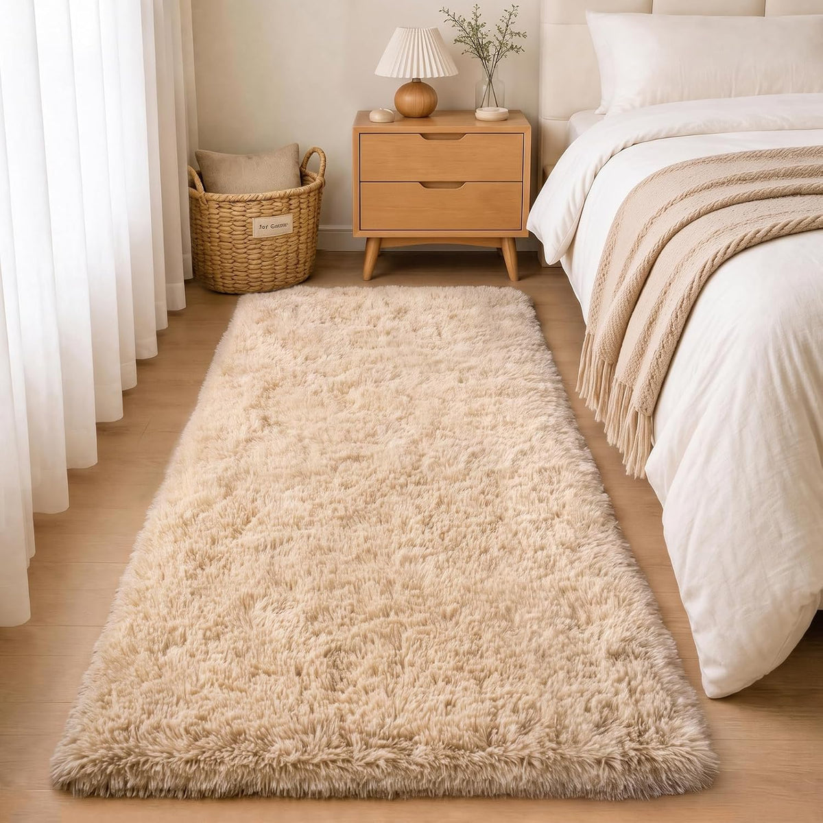 Soft Runner Rugs for Bedroom Hallway 2X6 Beige Fluffy Shag Washable