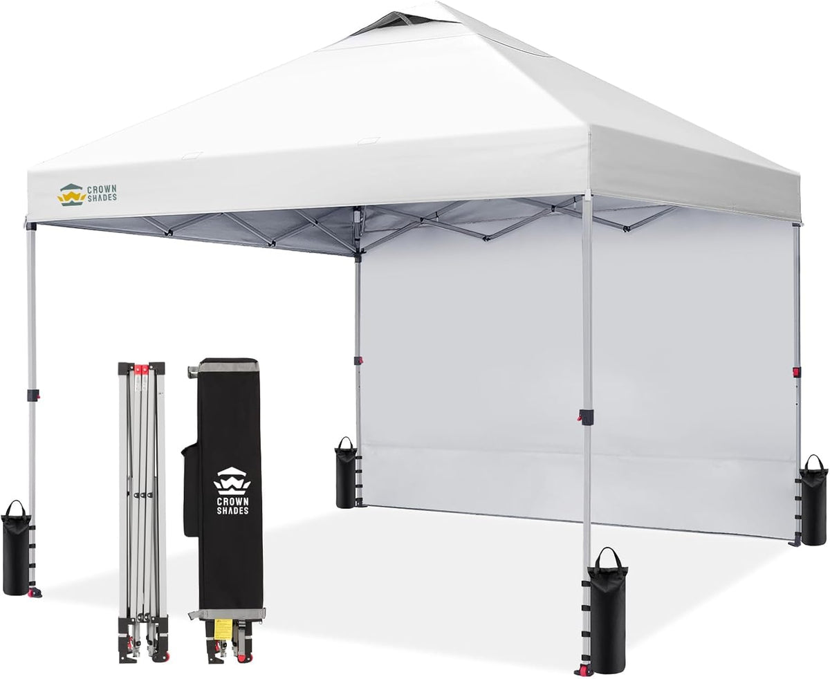 CROWN SHADES 10X10 Pop up Canopy with 1 Side Wall, Beach Canopy Tent, White