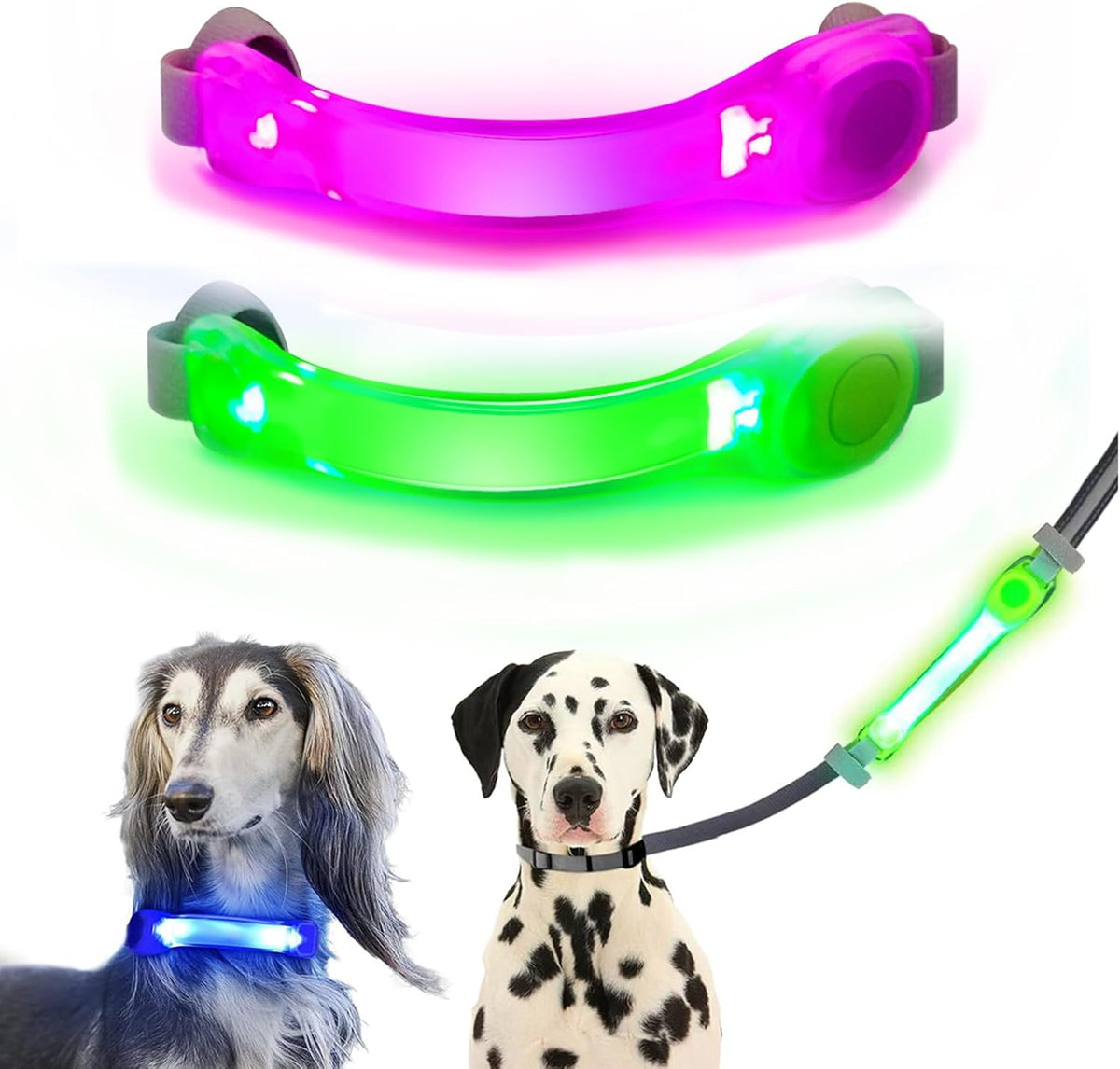 2 Pack LED Light for Dog Leash Harness, Light up Dog Collar with Nylon Stickers, Waterproof Glow Light Easy to Attach to Collar Leash and Harness, Safety LED Light up Band for Dogs at Night Walking