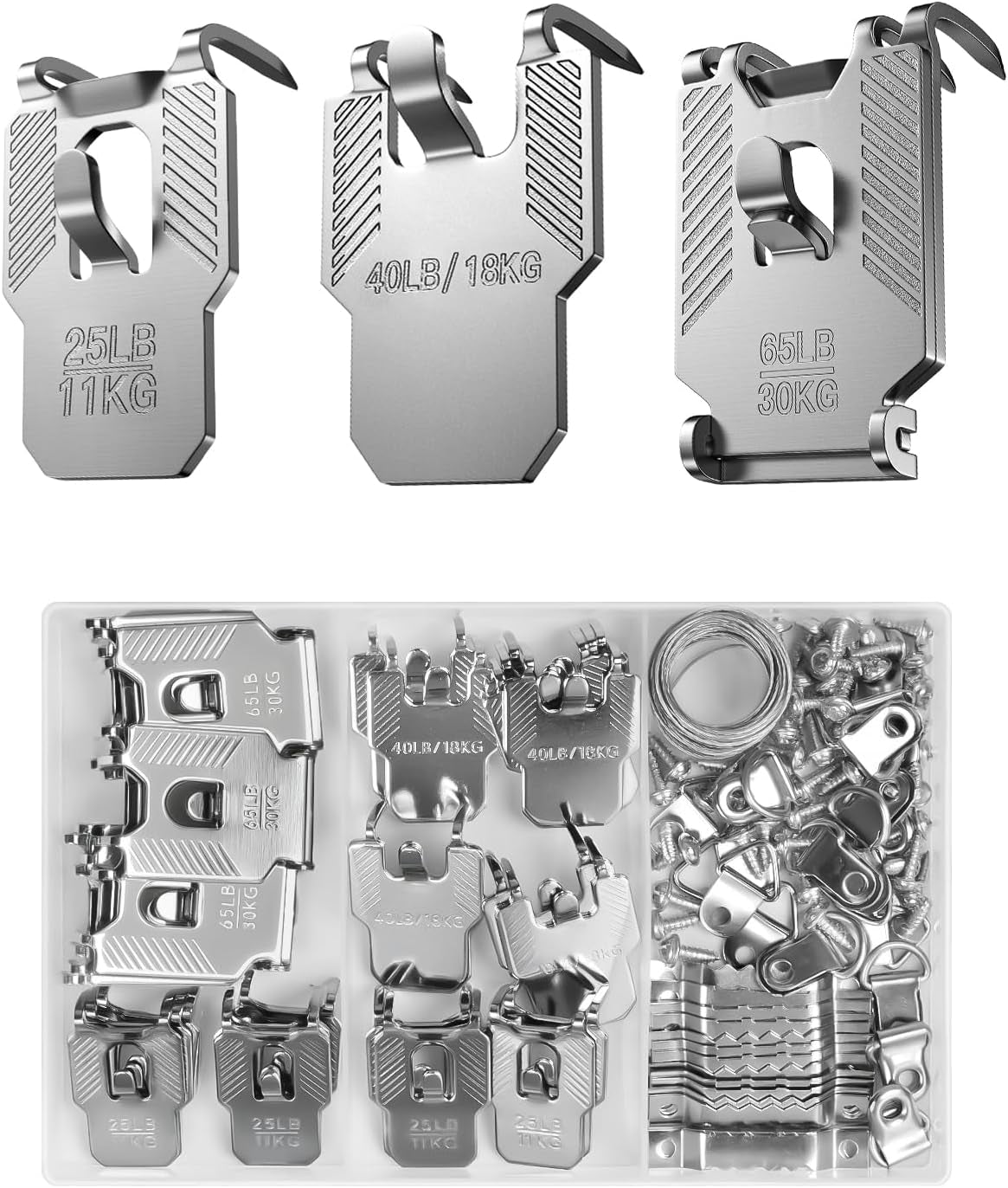 111Pcs Picture Hanging Kit Hooks 25 40 65 LB Drywall Hangers Claw