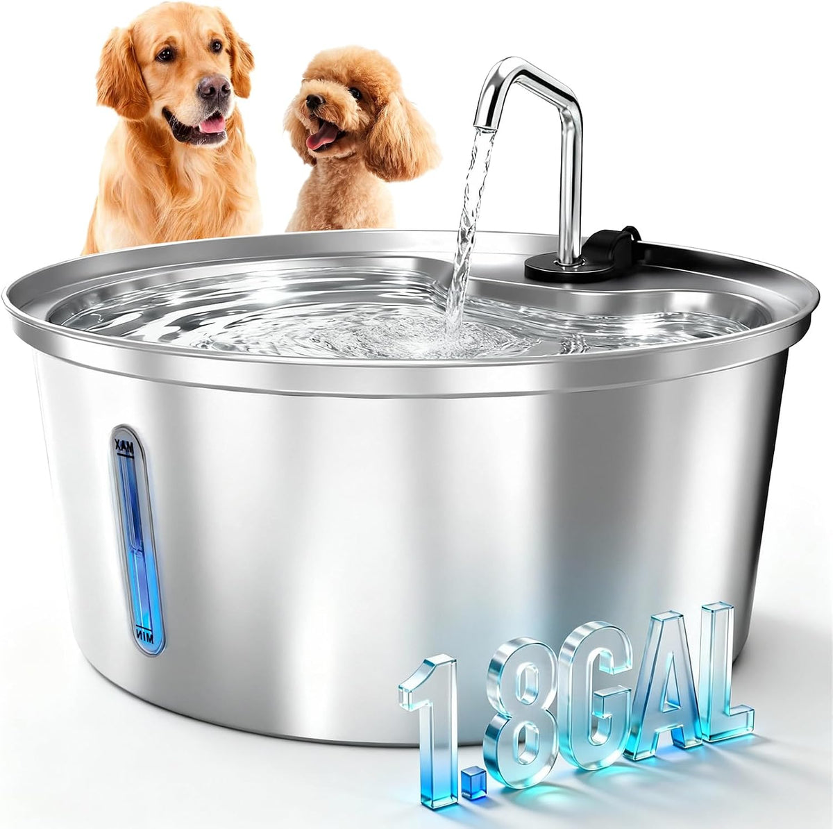 Pawccoil 7L/1.8Gal Dog Water Fountain, 304 Stainless Steel