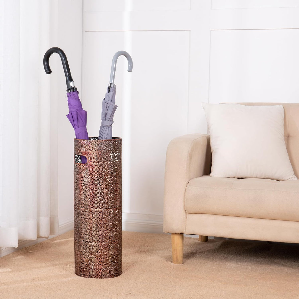 Concepts 21 Inch Heavy Duty Metal Umbrella Stand - Durable Storage Holder for Umbrellas - Indoor and Outdoor Use - Stylish and Modern Organizer for Entryways. (Copper Lace)